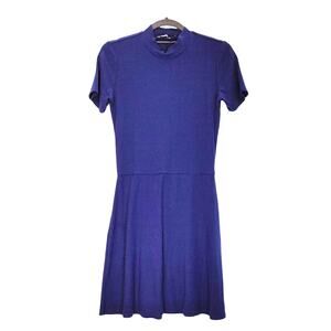 Reformation Stowe Ribbed Mock Neck Mini Dress Short Sleeve Navy Womens Size S